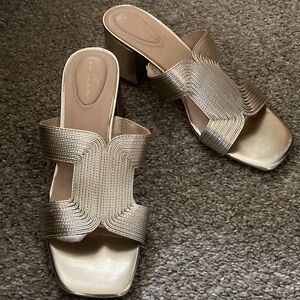 Bandolino Metallic Gold Block Heel Mules